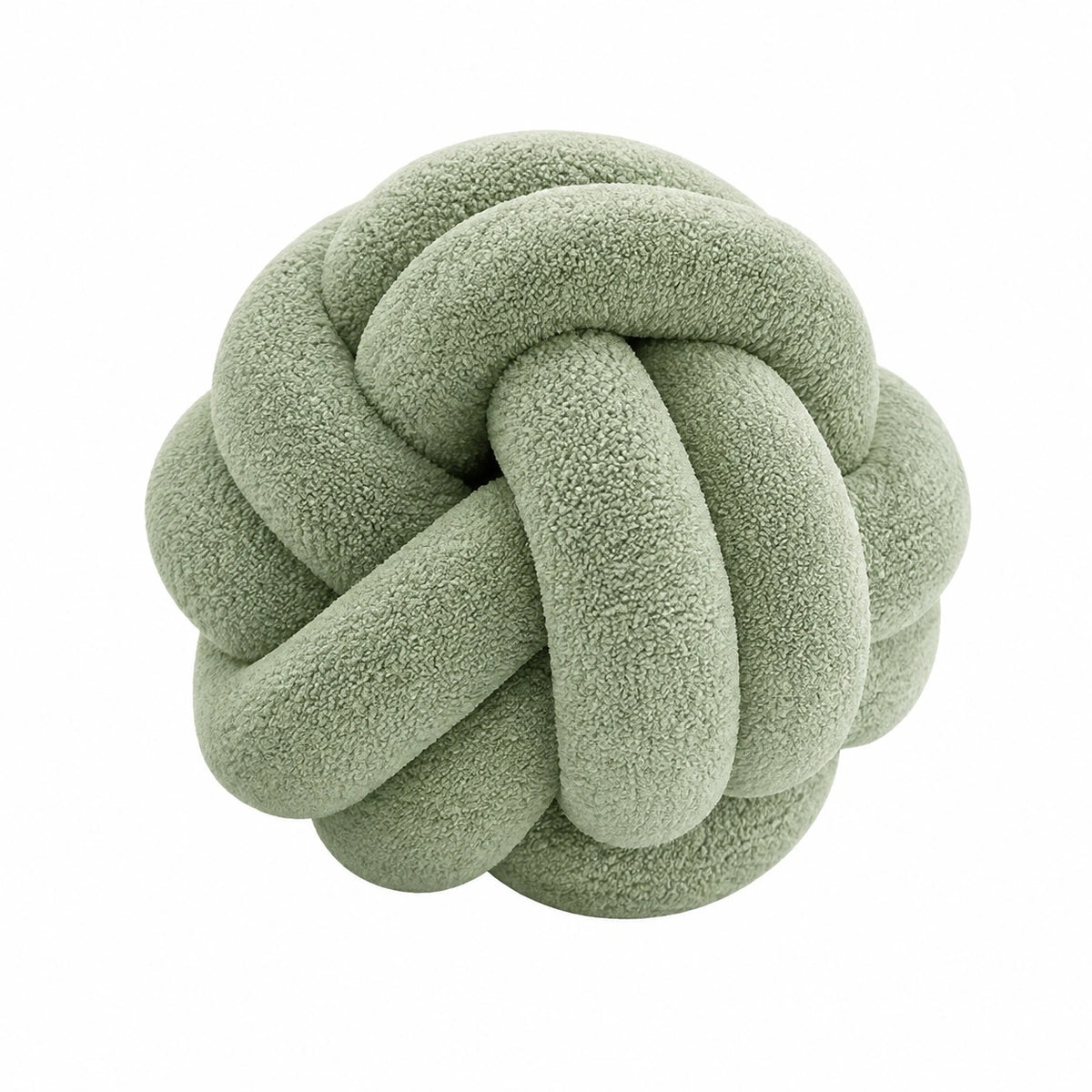 Cuscino decorativo nodo diametro 30 cm in tessuto bouclé verde salvia morbido