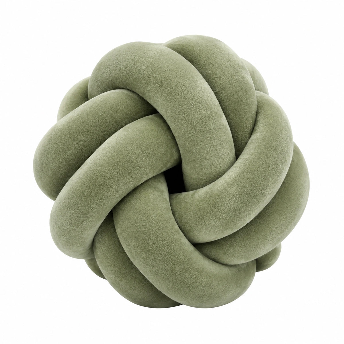 Cuscino rotondo a nodo 30 cm in tessuto effetto velluto verde salvia - decorativo morbido