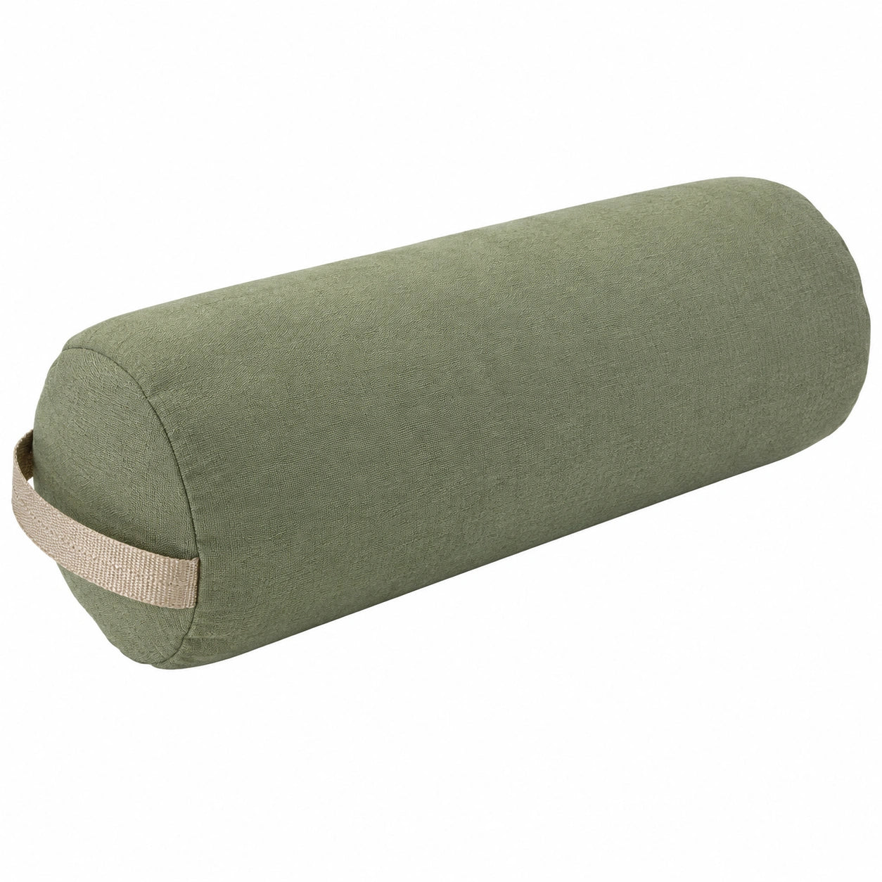 Cuscino cilindrico 15 x 45 cm in tessuto verde oliva con maniglia per supporto decorativo