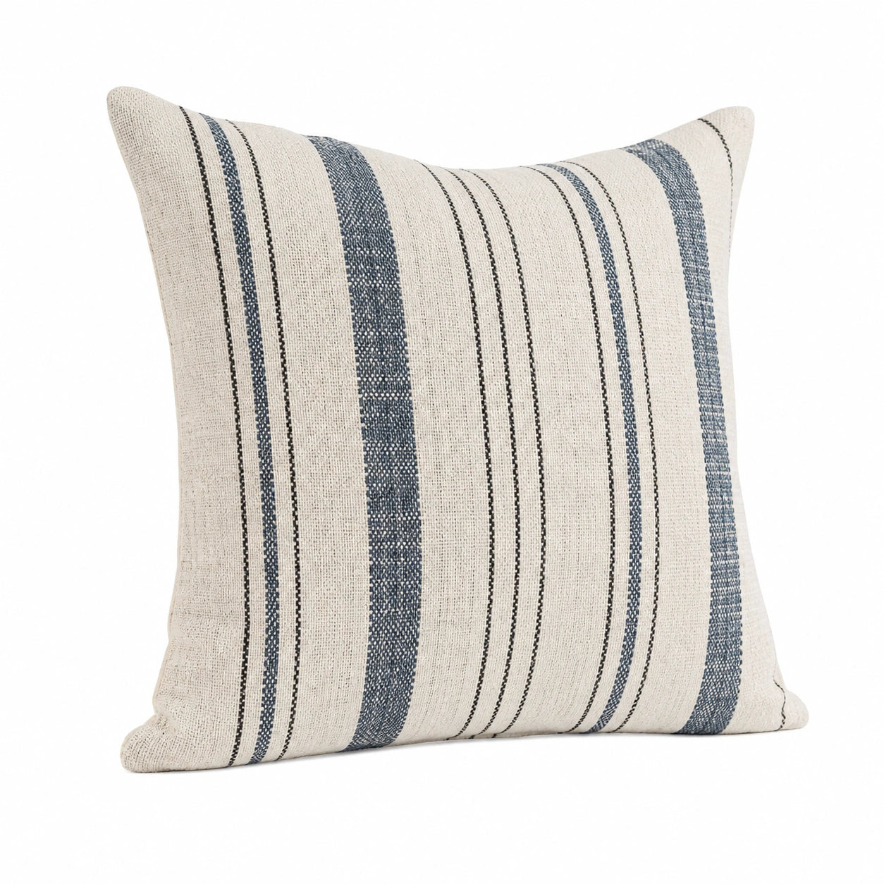 Cuscino decorativo 45 x 45 cm in tessuto beige blu e nero a righe per divano stile moderno