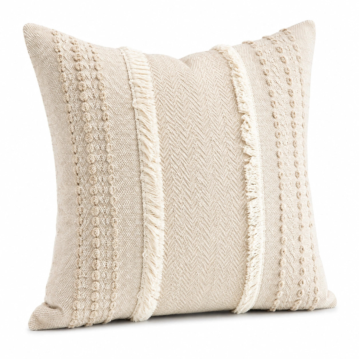 Set di 2 cuscini decorativi 45 x 45 cm in tessuto beige con frange stile boho