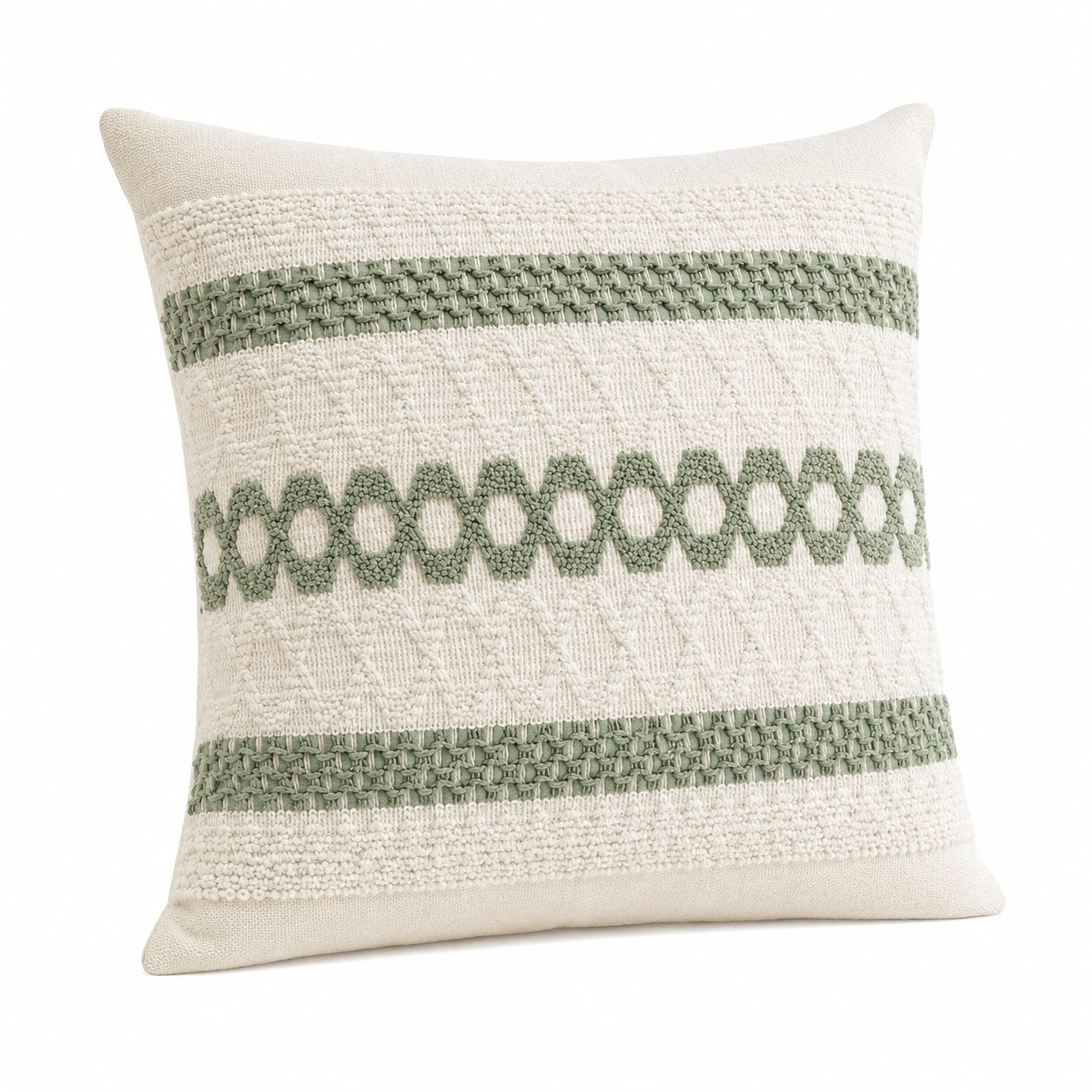 Cuscino decorativo 45 x 45 cm in tessuto bianco e verde con trama in rilievo