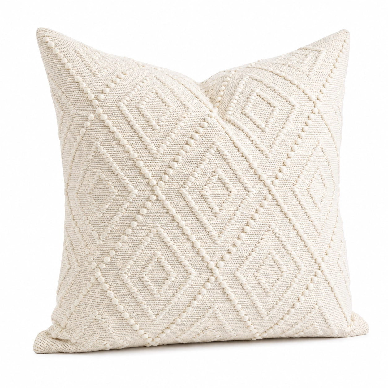 Cuscino decorativo 45 x 45 cm in tessuto écru con motivo geometrico a rilievo