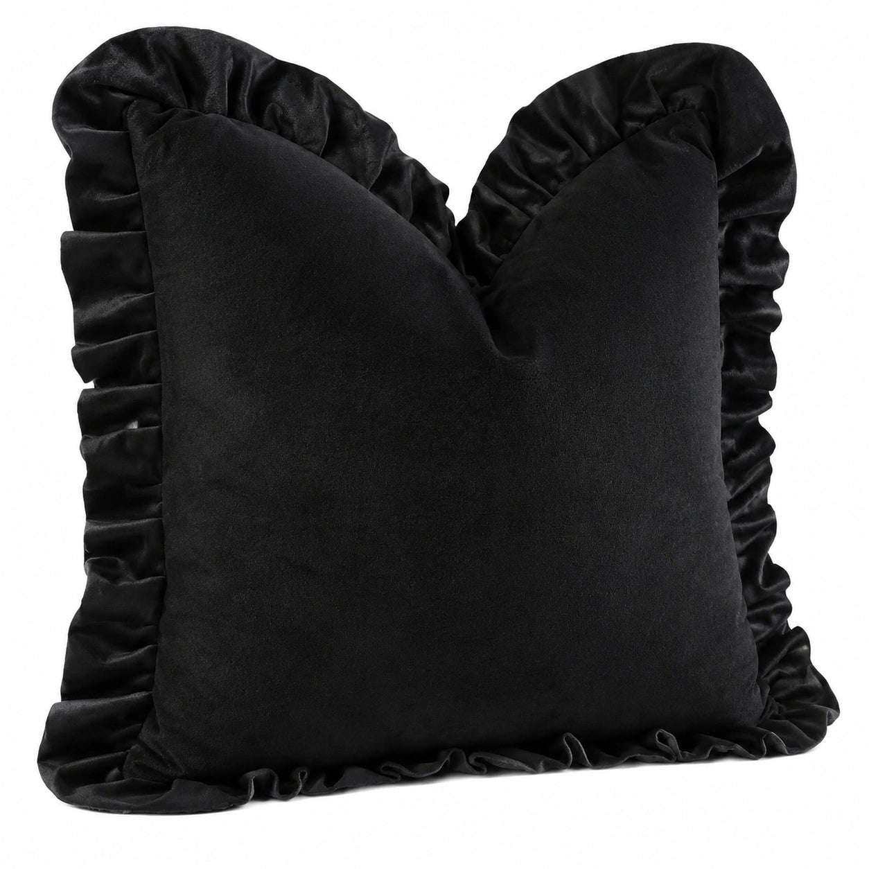 Cuscino decorativo 45 x 45 cm in velluto nero con volant per divano