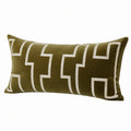 Cuscino decorativo 50 x 30 cm in velluto verde oliva con ricamo geometrico
