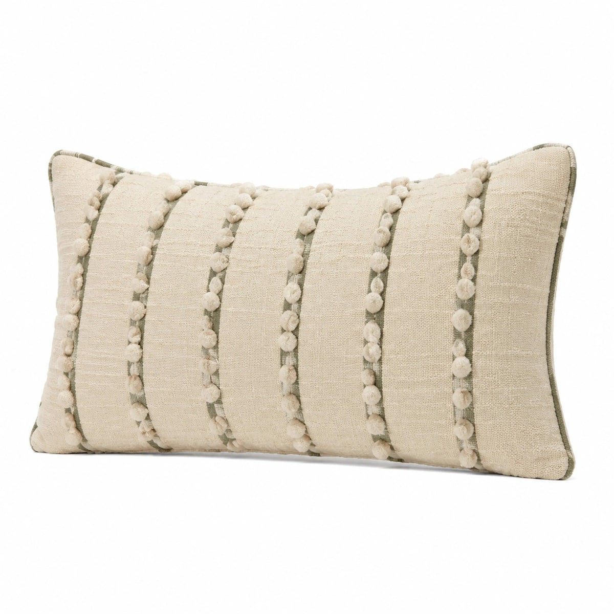Cuscino decorativo 50 x 30 cm in tessuto beige e verde salvia per divano stile boho