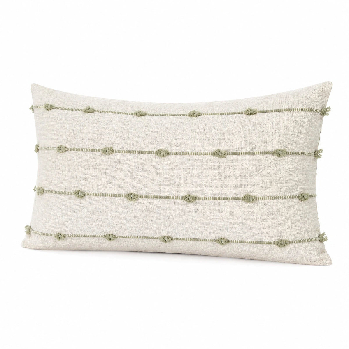 Cuscino decorativo 50 x 30 cm in tessuto crema e verde salvia - stile boho