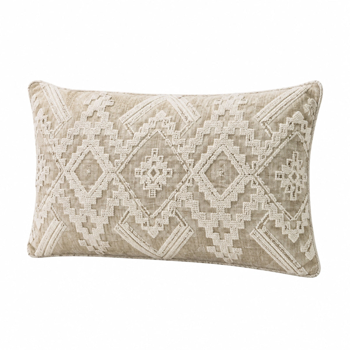 Cuscino decorativo 50 x 30 cm in cotone beige con motivo geometrico in rilievo