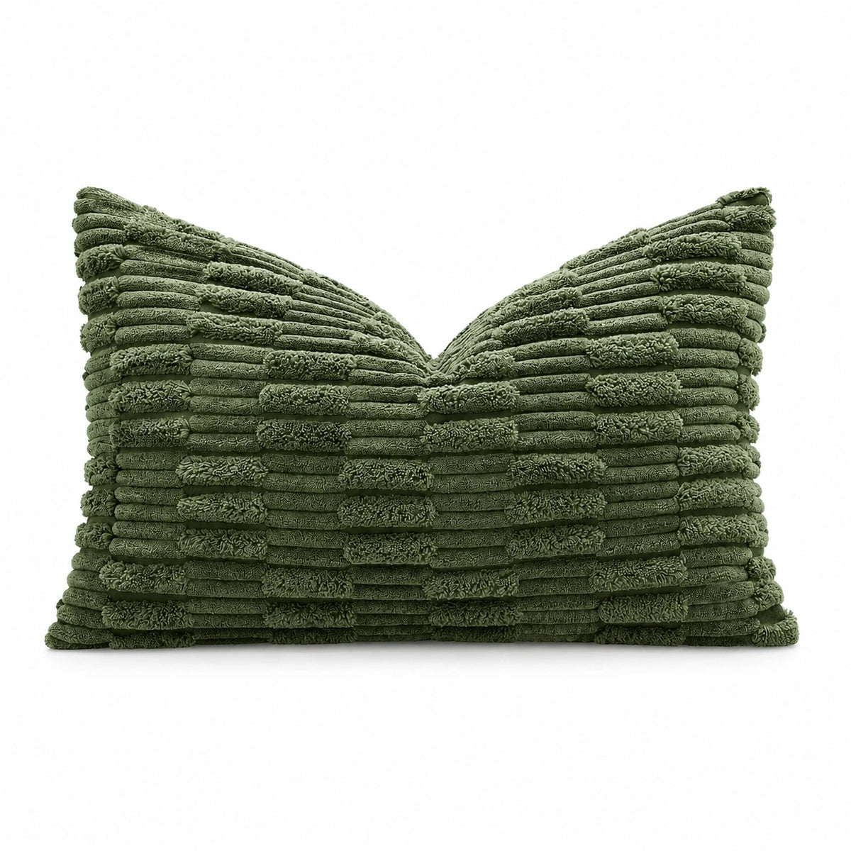 Cuscino decorativo 50 x 35 cm in tessuto verde con frange testurizzate