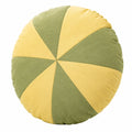 Cuscino decorativo rotondo 45 cm in tessuto effetto velluto verde oliva e giallo - motivo geometrico