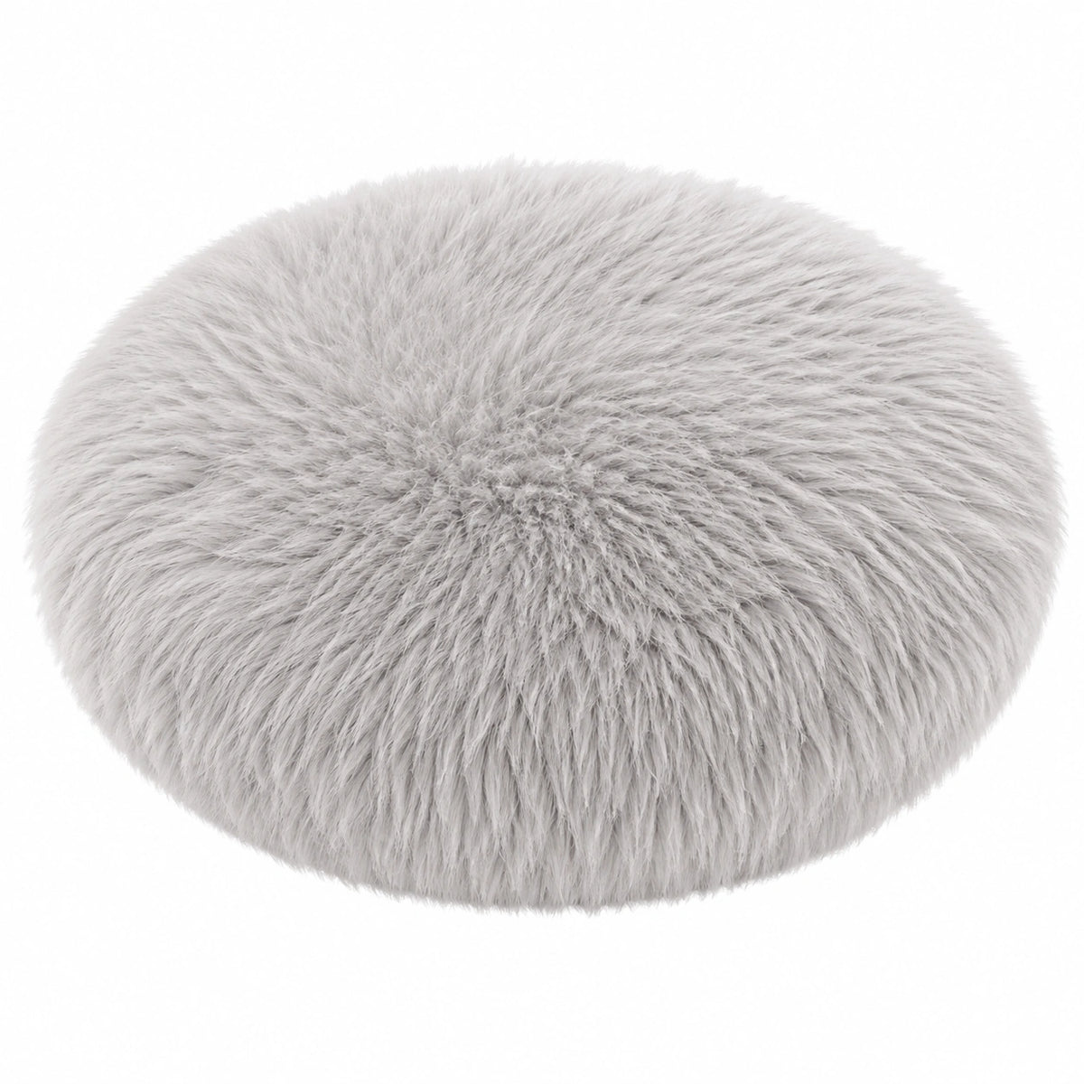 Cuscino rotondo diametro 40 cm in tessuto effetto pelliccia grigio morbido decorativo