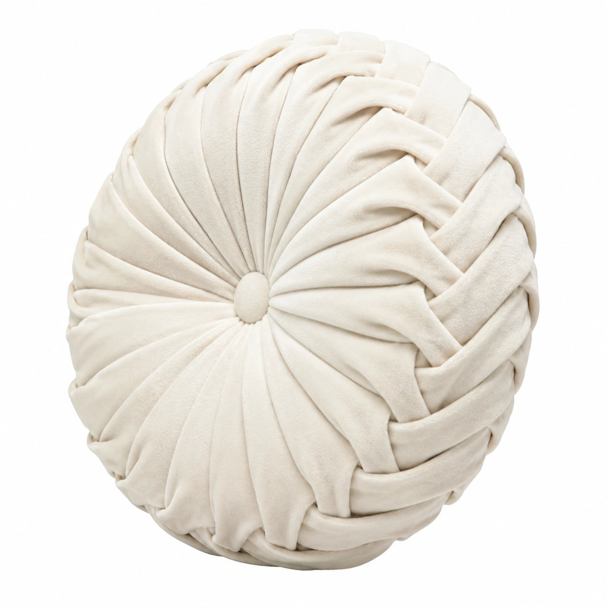 Cuscino decorativo rotondo 45 cm in velluto beige con plissettatura stile moderno